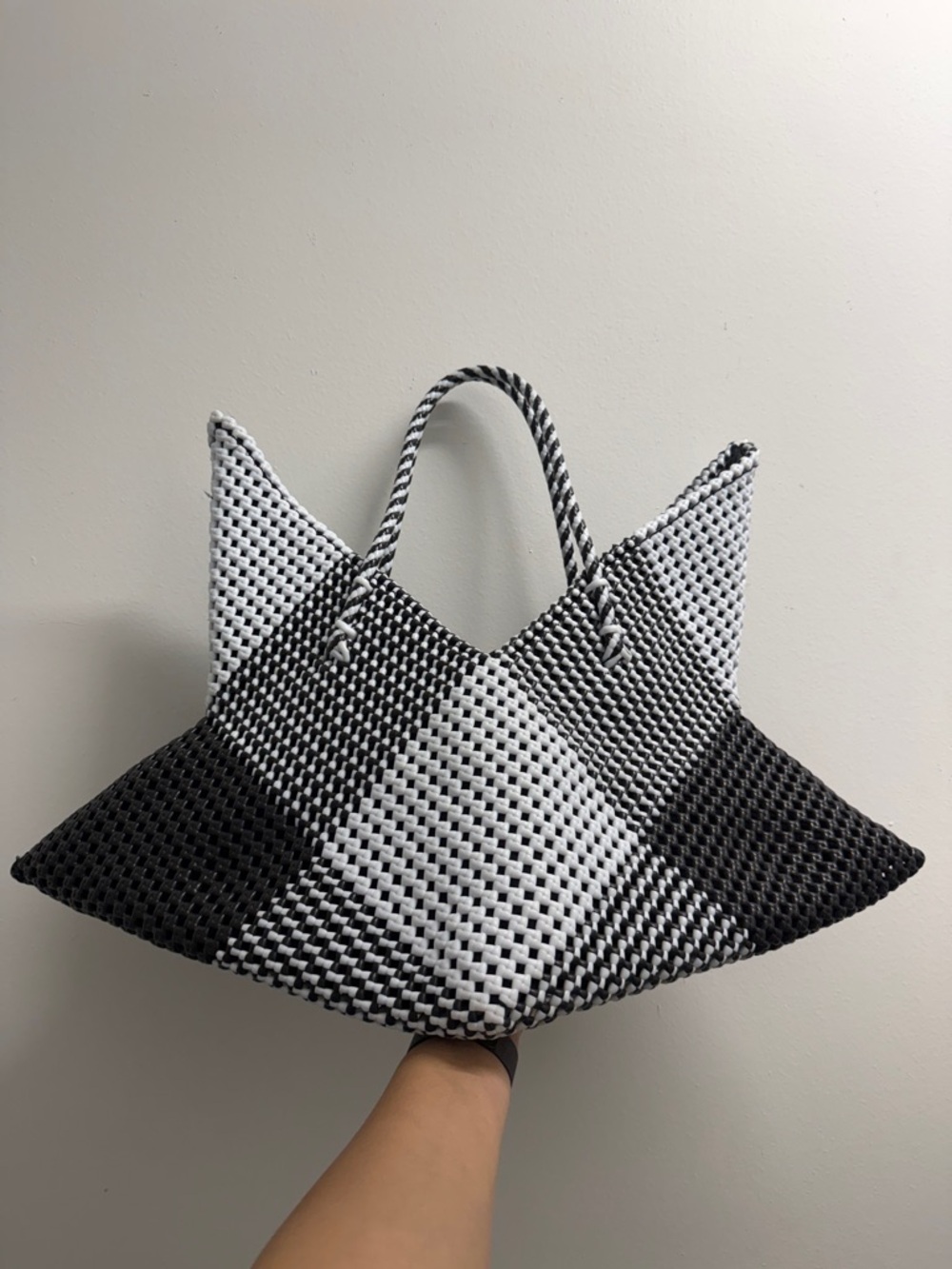Handmade Ibiza Woven Black & White Geometric Tote Bag